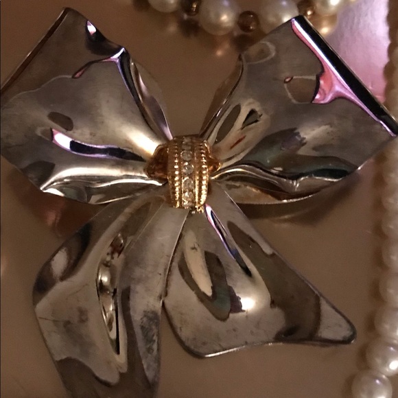 Vintage Silver Bow Gem Tie Brooch Pin - Picture 9 of 9